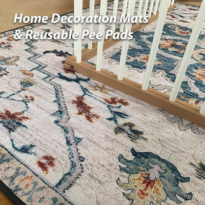 nunubaby 4PACK Washable Pee Pads for Dogs, Stylish, Non-Slip and Leak-Proof Pee Pads. Reusable Potty Pads for Dogs for Crates and Floors.(Beige/Floral, 24" x48" )
