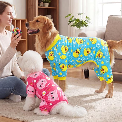 XPUDAC 4 Pieces Dog Pajamas Stretchy Dog Pjs Soft Cute Doggie Clothes for Small Medium Dogs Boy Girl Cats Pet Outfits, X-Large