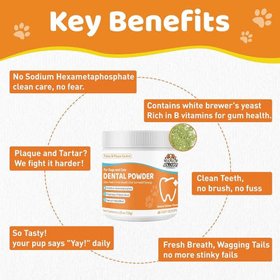 Dog Teeth Cleaning Powder - Natural Dog Dental Powder -Gentle Dog Breath Freshener, Dog Plaque and Tartar Remover, Vet Formulated No Sodium Hexametaphosphate- 60 Scoops, 4.23oz (120g)