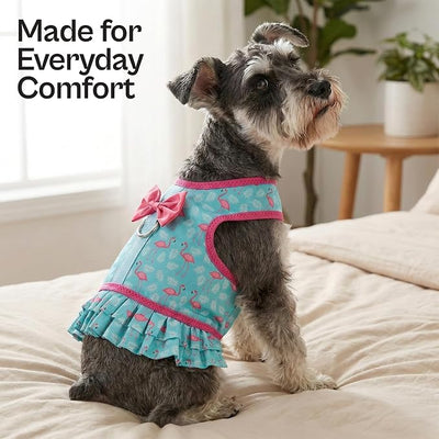 Parisian Pet Flamingo Dog Harness Dress - Breathable No Pull Puppy Dress with Leash Ring - 100% Mesh Fabric Harnesses for Dogs - Soft Padded Step in Pet Vest - Dog Harness Medium Sized Dogs