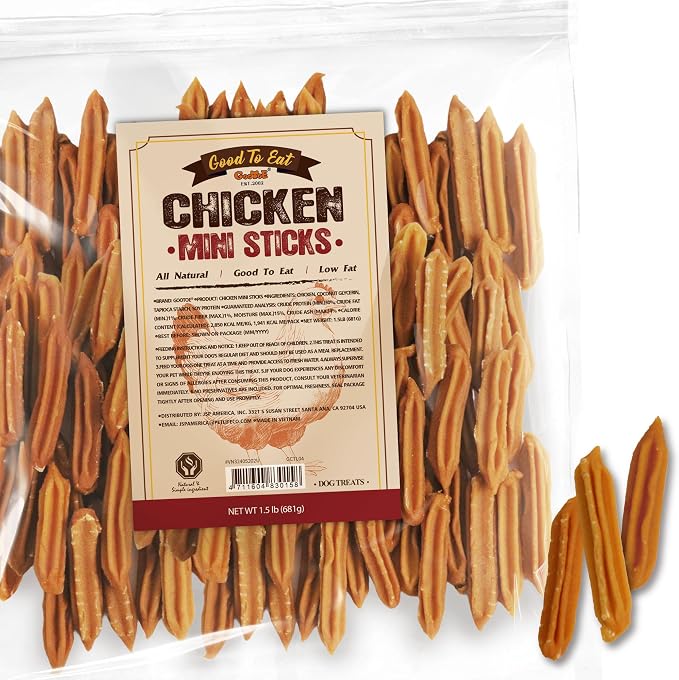 Dog Treats, Chicken Jerky for Dogs - Premium Dog Training Treats; High-Protein, Gluten-Free, Hypoallergenic, Grain-Free, Chicken Sticks (Mini), 1.5 lb