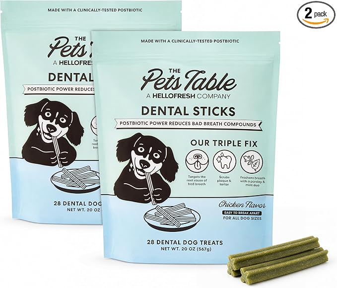 Dental Chews for Dogs 28 Sticks (20 oz), Chicken, Mint & Parsley | Dental Treats/Teeth Cleaning Chews | Removes Plaque and Tarter | Dental Sticks for Bad Breath Treatment | Dental Bones