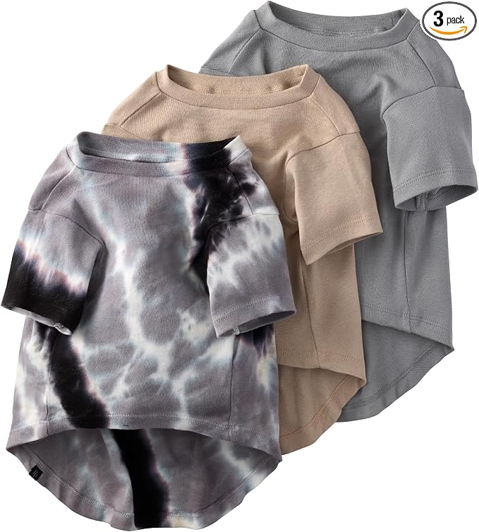 Pet Passion Toby II - The Perfect Tee, 3 Pack Short Sleeve Pet T-Shirt 100% Organic Cotton Tees Clothes for Small, Medium, Large Dogs, Black Sand Tie Dye, Medium (20-45 lbs)