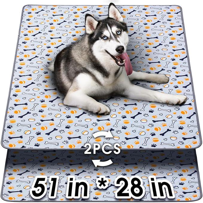 Hompet Washable Pee Pads for Dogs, 51"x28", 2-Pack Thick Heavy Absorbency Reusable Pee Pads Prevent Leakage Non-Slip, Pet Training Pads for Puppy Playpen, Crate, Potty, Floor, Bed, Sofa