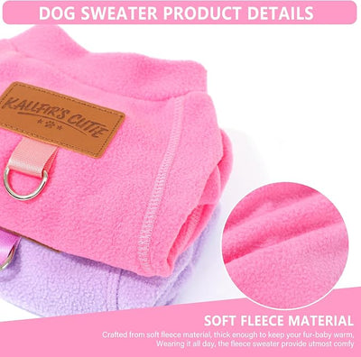 2 Pieces Dog Sweaters with Leash Ring Fleece Dog Winter Clothes for Small Dogs Girl Boy Turtleneck Pet Sweatshirt Puppy Pullover Sweaters Cat Apparel Clothing,XXS, Pink and Purple
