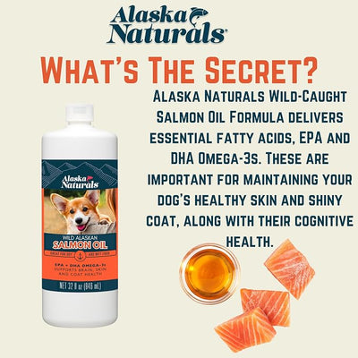 Alaska Naturals Wild Alaskan Salmon Fish Oil Supplement for Dogs Skin and Coat with EPA DHA Omega 3 Fatty Acids Liquid Food Topper 15.5 oz.