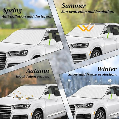Windshield Cover for Ice and Snow，45 * 63 inch Extra Large Windshield Snow Cover with 9 PCS Magnets,Fits Most Vehicles,Say Goodbye to Frosty Mornings and Hello to Easy Winter Prep