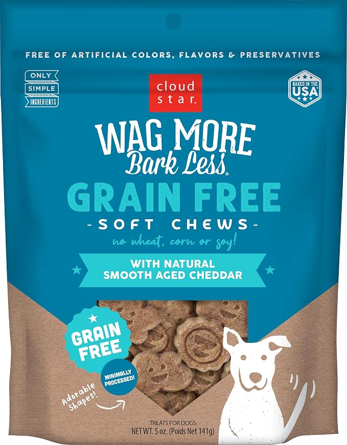 Wag More Bark Less - Dog Treats - Soft Chews - Grain Free Cheddar Cheese - 5 oz Pouch