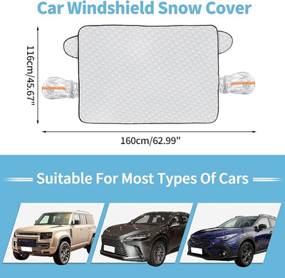 Car Windshield Snow Cover 4-Layer Protection for Snow Ice Frost Sunlight Large Magnetic Car Windshield Cover with Side Mirror Protector for Large Cars SUV Truck Van (63" x 46")