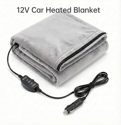 12V Car Heated Blanket & Wearable Shawl – Electric Fleece Travel Throw with Zipper for Truck Drivers, RV & Winter Road Trips – Fast Heating, Soft Flannel