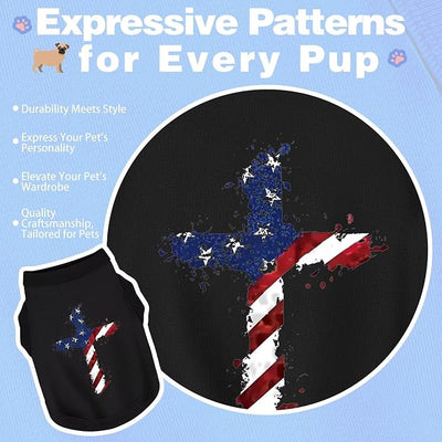 Discover Cozy Cotton Canine Wear: Soft, Lightweight, and Breathable Dog Shirt Vest with Eye-Catching Graphics, Keeping Your Furry Friend Warm and Comfy! Cross Flag L