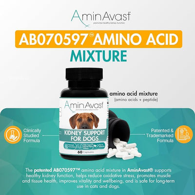 AminAvast Dog Kidney Supplement - Supports Natural Kidney Function - Promotes Health & Vitality of Aging Kidneys - Pet-Friendly, 1000mg, 60 Capsules.