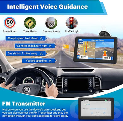 GPS Navigator for Car Truck RV - 7'' HD Touchscreen Navigation System, Latest 2026 Maps Free Lifetime Updates, Speed & Red Light Warning, Turn-by-Turn Voice Guidance for All Cars