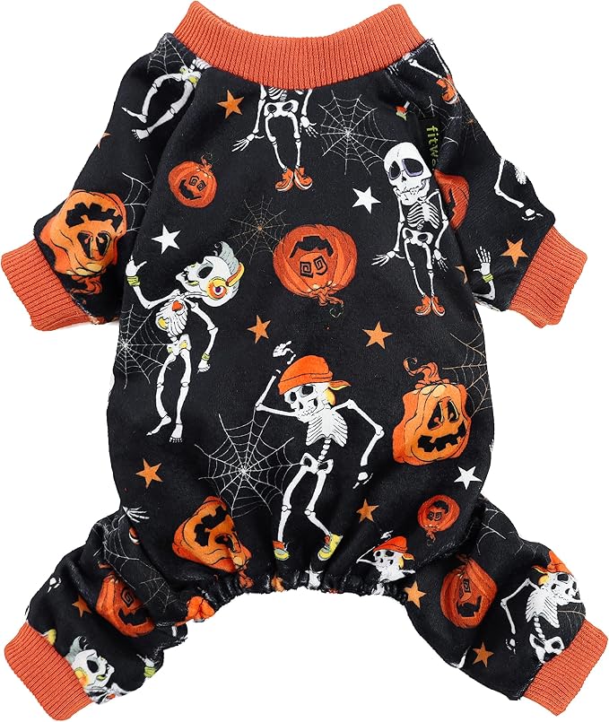 Halloween Skeleton Dog Costume Lightweight Velvet Pajamas Pet Clothes Doggie PJS Puppy Onesie Doggy Outfits Cat Jumpsuits Black XXL