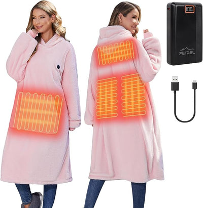 Wearable Heated Blanket Hoodie with 16000 mAh Battery,Cordless Heating Throw,Electric Shawl Robe with Sleeves,Gift for Family