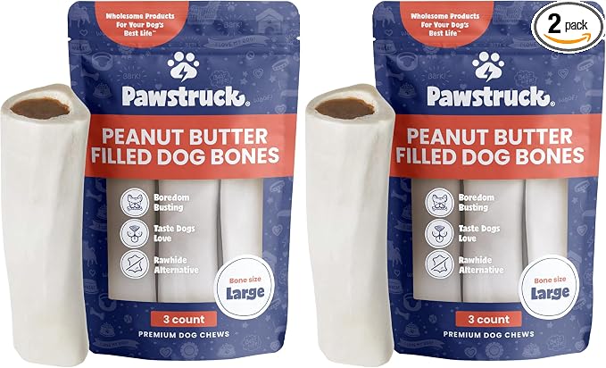 Large 5-6" Filled Dog Bones, Peanut Butter Flavor - Made in USA, Long Lasting Stuffed Femur for Aggressive Chewers, Dental Treat - Pack of 6, Packaging May Vary
