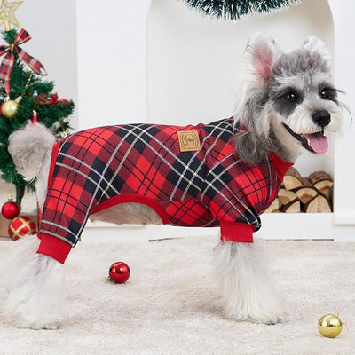 XPUDAC 4 Pack Dog Pajamas Plaid Dog Clothes for Small Medium Dogs Girl Boy Comfy Puppy Onesie Pet Christmas Outfit Cat Pjs Jammies, M