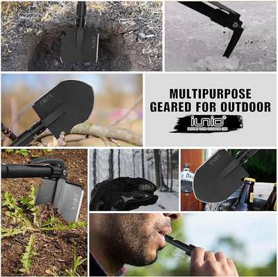 iunio Camping Shovel,Shovel Folding, Portable, Multitool, Foldable Entrenching Tool, Collapsible Spade, for Backpacking, Trenching, Hiking, Survival, Car Emergency