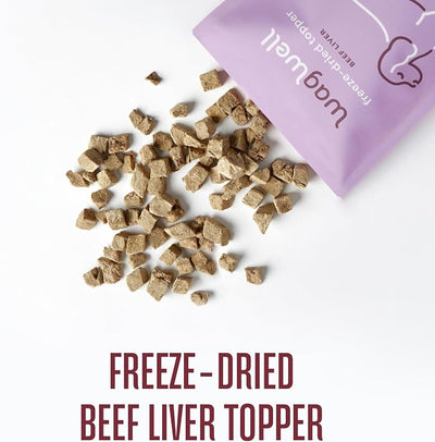 WagWell Freeze-Dried Dog Food Topper, Beef Liver Flavor | Training Treats, Food Topper, Healthy Snack for Dogs | Human Grade, Grain Free, High Protein | Made in USA | 4 oz Bag, 2 Pack