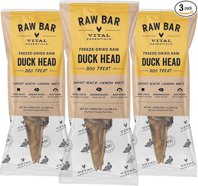 Freeze-Dried Raw Duck Head Dog Treat & Long-Lasting Natural Chew, 3-Pack | Single Ingredient Dog Treat for Aggressive Chewers | Made in USA