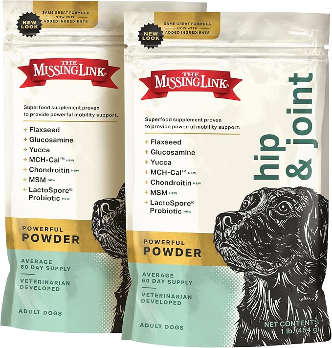 Hip & Joint + Probiotics Supplement 1lb Bag 2/Pack - Superfood Powder for Dog Cartilage & Bone Health, Joint Mobility & Flexibility
