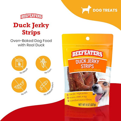Beefeaters Duck Jerky Strips for Dogs, 8oz – Dog Treat. Oven-Baked, High Protein, Low Fat, No Corn, Soy, or Wheat, Ideal for Training (Pack of 2)