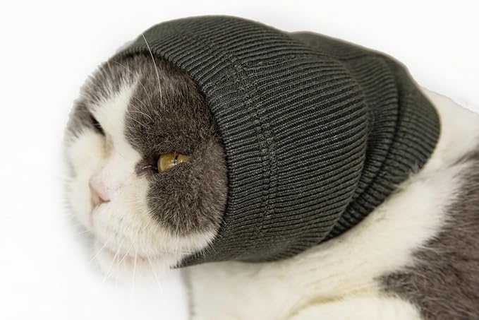 Cat Snood Ear Muffs,Calm Head Covers Blow Drying-Anxiety & Stress Relief - Cat Ear Wrap Injury Grey S