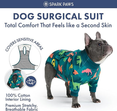 Spark Paws Dog Surgery Recovery Suit – Dog Recovery Suit After Surgery, Anti-Lick Dog Onesie, Abdominal Wound Protector, Soft Cone Alternative for Spay Neuter Male Female Pet Recovery - Dinosaurs, 2XL