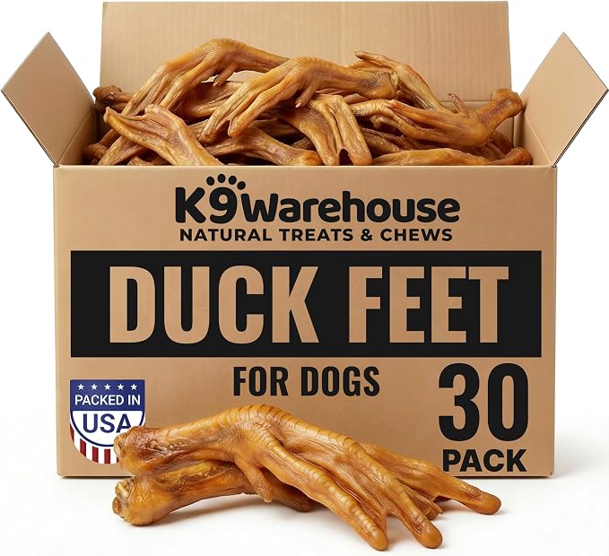 Duck Feet for Dogs – High Protein Dehydrated Dog Treats, Natural Crunchy Chews with Collagen, Glucosamine & Chondroitin for Joint & Hip Health, Dental Care, Small to Large Breeds (30 pcs)