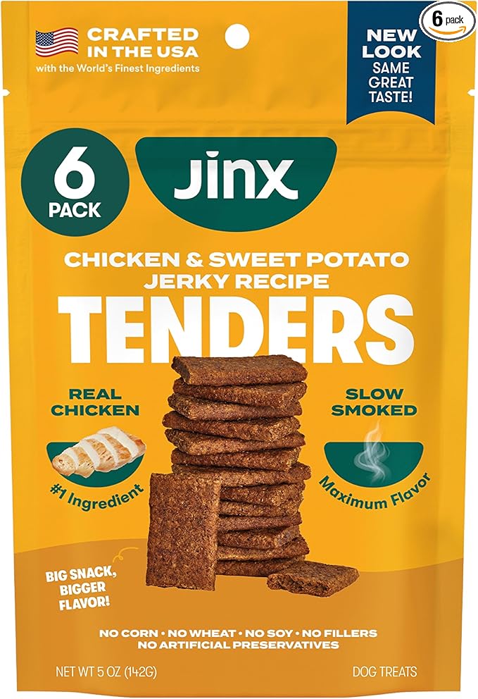 Tenders Chicken Jerky Dog Treats, All Natural Ingredients, Soft & Chewy, Low-Calorie, Slow-Smoked Chicken & Sweet Potato, No Fillers, 5oz, 6 Pack