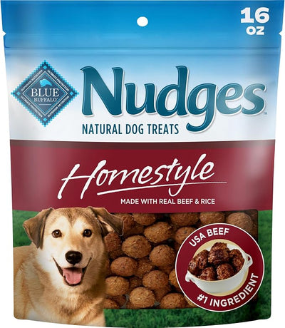 Blue Buffalo Nudges Beef & Rice Homestyle Natural Dog Treats, Meatball-Inspired Recipe, Healthy Reward or Training Treat, Made in the USA with Real Beef, No Artificial Preservatives, 16 oz.