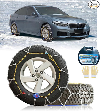 NEOCHIAEVO Auto Tightening Snow Chains Tire Chains, 1-Minute Quick Install, Universal Fit for Car/SUV/Pickup Truck, Multi-Weather Emergency Traction, Set of 2 - HKN90