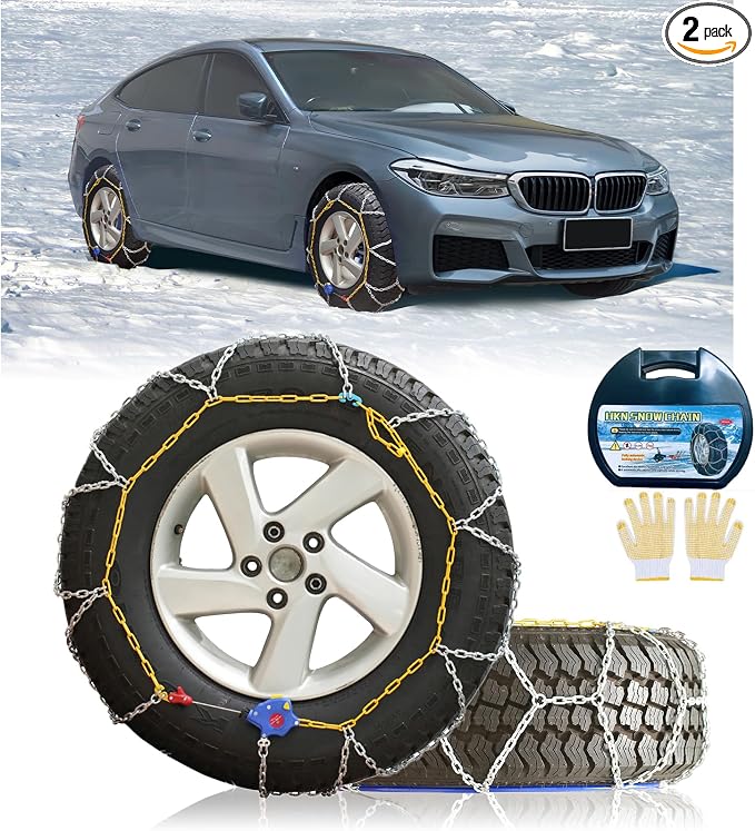 NEOCHIAEVO Auto Tightening Snow Chains Tire Chains, 1-Minute Quick Install, Universal Fit for Car/SUV/Pickup Truck, Multi-Weather Emergency Traction, Set of 2 - HKN80
