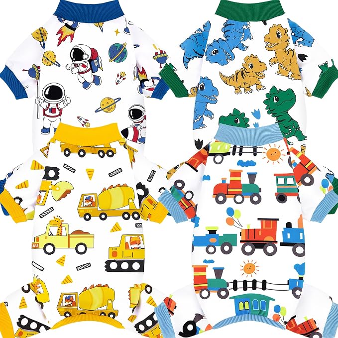 4 Pieces Dog Pajamas Soft Puppy Pjs Stretchable Boy Doggie Clothes for Small Medium Dogs Cat Pet Outfits, 154-2XL