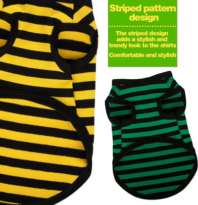Paiaite Dog Striped Shirt Happy Color Cotton Sleeveless Puppy Shirts Breathable Pet Apparel Tank Top Colorful Puppy Sweatshirt Clothes for Small Medium Dogs Yellow XXL