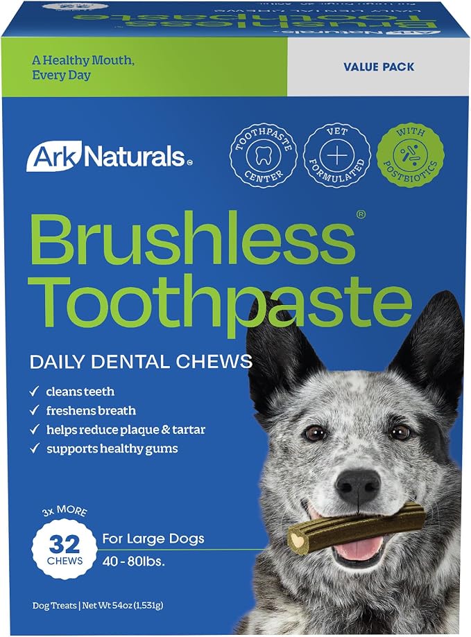 Brushless Toothpaste – Large Breeds, 54oz Bag – Dog Dental Chew with Toothpaste Center – Freshen Breath and Reduce Plaque & Tartar with Dental Chews for Dogs