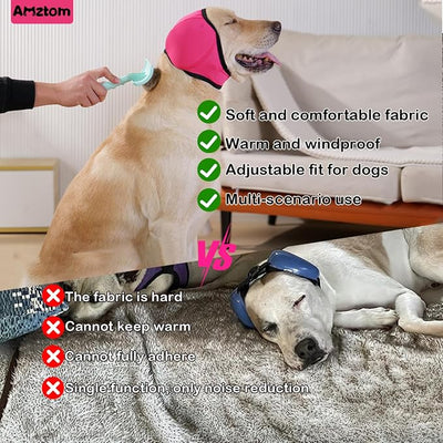 Dog Ear Covers for Grooming,Bathing & Blow Drying,No Shake Ear Wraps Anxiety Relief,Adjustable Quiet Ears for Dogs Comfort Calming Hood for Thunderstorms,Fireworks,Pink,M