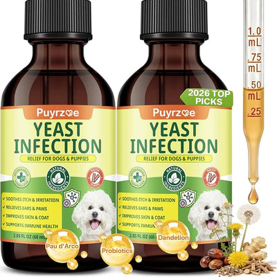 puyrzoe Natural Yeast Infection Treatment for Dogs, Itchy Ears, Skin, Paws & Allergy Relief, Yeast Treatment for Dogs, Supports Gut & Immune Health, Reduces Itching, Irritation & Inflammation, 120ml