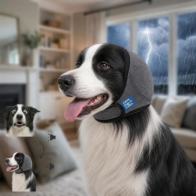 HOFi Noise-Protection Ear Covers for Dog: Calms Dogs in 3 Minutes by Reducing Loud Noise Impact During Fireworks/Thunderstorms/Vet Visits - Anxiety Relief for Medium Breeds Beagle/Cocker/Border