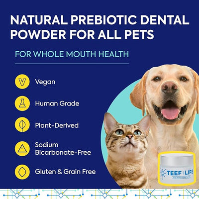 TEEF FOR LIFE Protektin42K Prebiotic Cat and Dog Dental Powder Kit - Tasteless Dog Breath Freshener & Food and/or Water Additive - No Sodium - Pet Plaque & Tartar Support, 180 Servings - 6 Packets