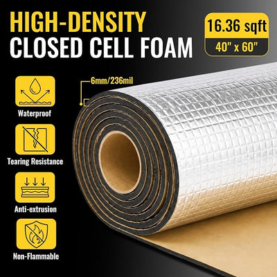 uxcell 236mil 16.36sqft Car Self-Adhesive Sound Deadener Heat Insulation Underlay Shield Mat Aluminum Foil Foam 60"x40" for Hood Trunk