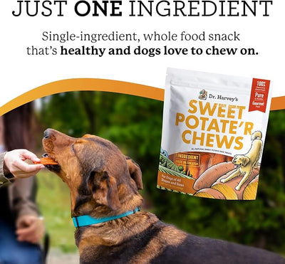 Dr. Harvey's Sweet Potato Chews for Dogs, Dog Treats for Small, Medium, Large Dogs, Natural Dog Snacks for Training, Healthy Teeth, Preventing Bad Breath, and Aggressive Chewers, USA Grown (1 Pound)