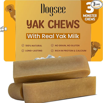 Dogsee Himalayan Yak Chews (Monster/XL- 3 Chews).100% Natural, 60% Protein, Dog Treats for Large Breed Dog Chews for Dogs Over 55 lbs