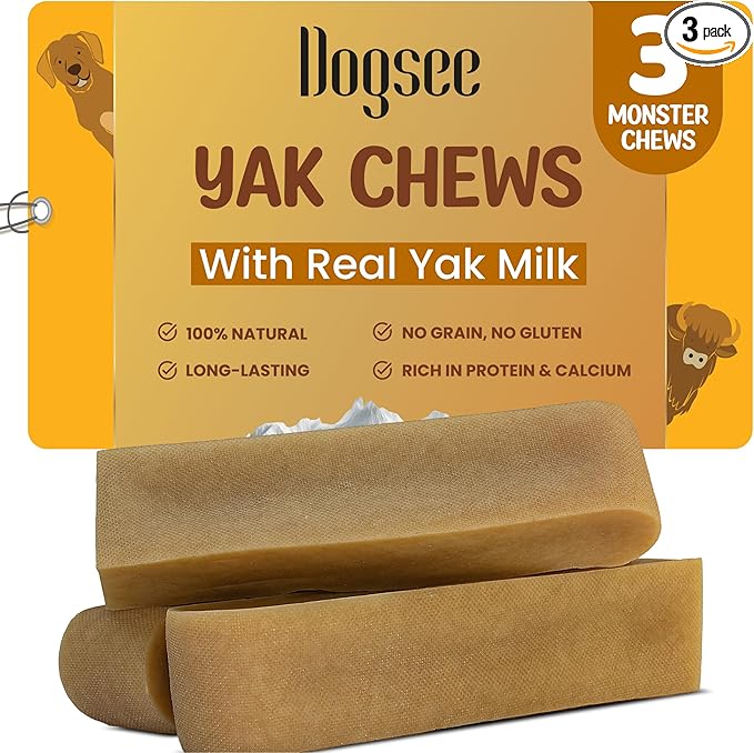 Himalayan Yak Chews (Monster/XL- 3 Chews).100% Natural, 60% Protein, Dog Treats for Large Breed Dog Chews for Dogs Over 55 lbs