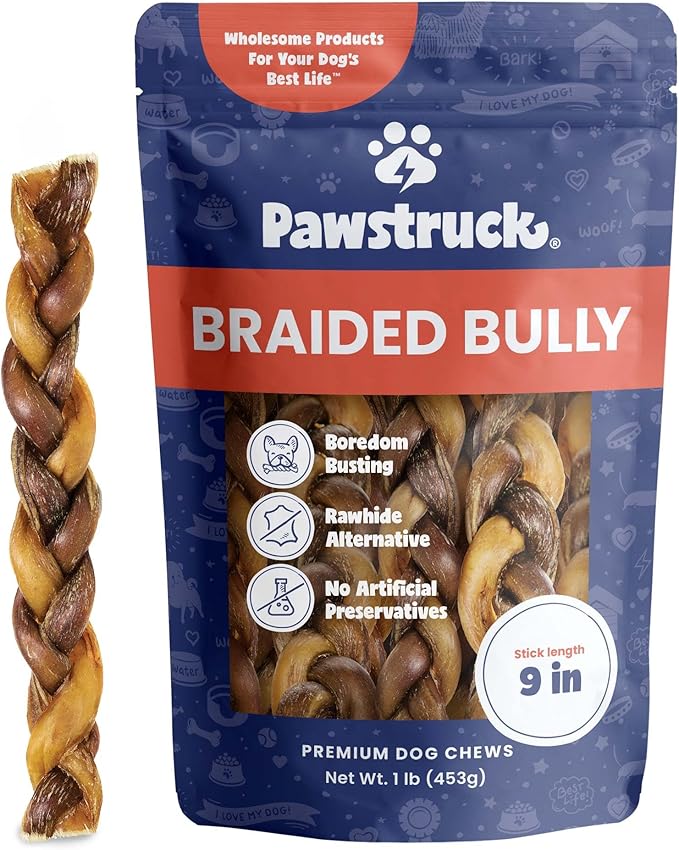 100% Natural 9" Braided Bully Sticks for Dogs 1 lb Bag - Long Lasting Rawhide Free Single Ingredient Beef Pizzle Dog Chew Treats for Aggressive Chewers and Dental Health