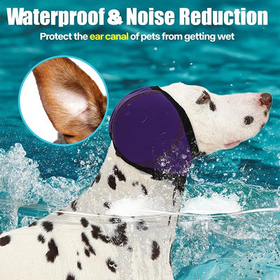 Dog Ear Muffs Wrap for Hematoma, Bathing, Drying, Swimming & Noise Anxiety Relief- Elastic Waterproof Ear Protection with Calming Hoodie Design for Grooming