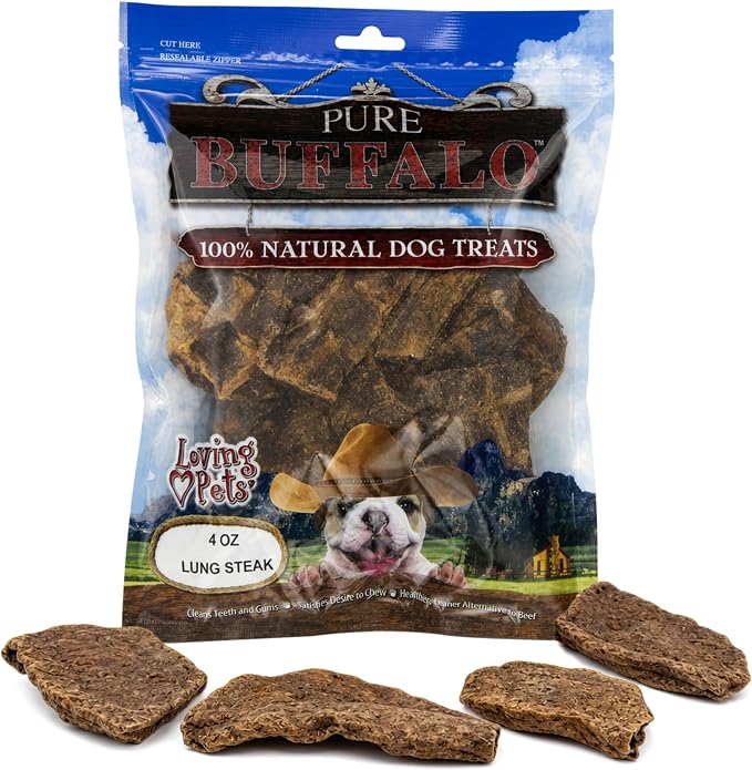 Loving Pets Pure Buffalo Lung Steaks – Natural Single Ingredient Buffalo Dog Treats – High Protein Chewy Dog Snacks for Everyday Reward – Grain Free, Long-Lasting Treats for Small, Medium & Large Dogs