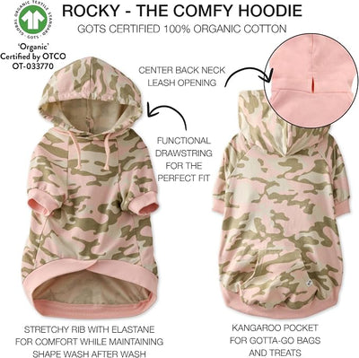 Pet Passion Rocky – The Original Lightweight Hooded Tee 100% Organic Cotton Dog Hoodie Pet Coat Sweater for All Sized Dogs, Original Pink Camo, XX-Large (70-110 lbs)