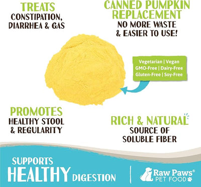 Raw Paws Organic Pumpkin Powder for Dogs & Cats 4-Ounce - Fiber Digestion | Supplement - Firm Stool - Anal Gland Support - Food Topper Sprinkles - Made in USA - Anti-Scoot - Vegan Gravy - Meal Booster