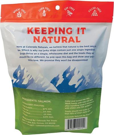 Colorado Naturals Salmon Jerky Strips Dog Treats, 16 oz – All-Natural, Made in USA, No Fillers or Preservatives – Wild Alaskan Caught, Rich with Omega-3